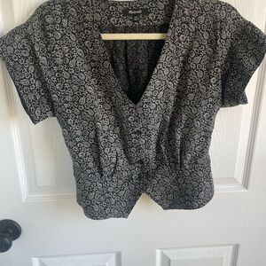 Navy and White Floral Women's Blouse - New without Tags XXS